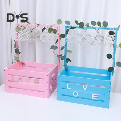 Caja de Madera para Baby Shower Cesta de Madera para Baby Shower con Perchas Caja de Almacenamiento para Regalos de Bebé Cesto con Asa y Guirnalda para Recién Nacido