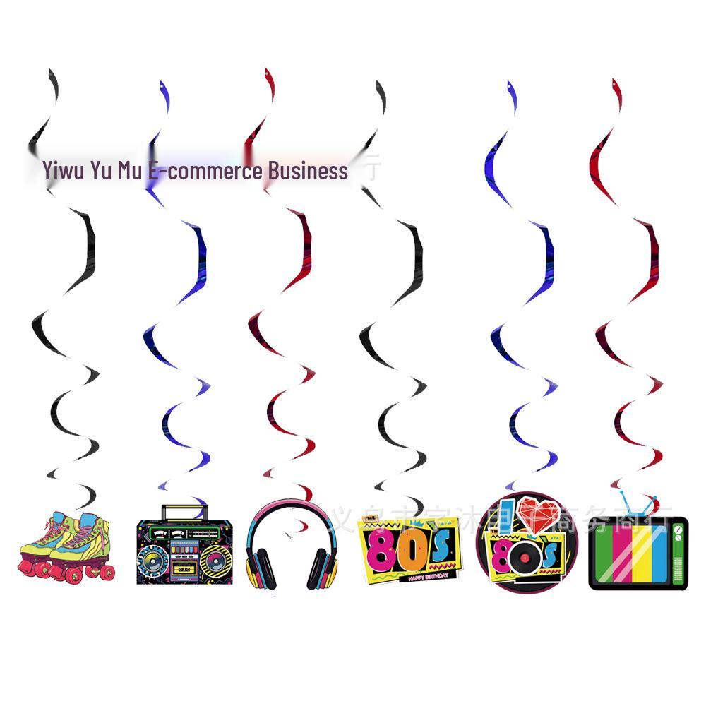 80s Themed Birthday Party Decorations: Cartoon Balloons, Cake Toppers, and Banners.