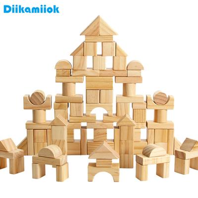 100pcs Wooden Stacker Baby Toy Building Blocks Geometric Shape Game Kids Wood Montessori Educational Toys for Children