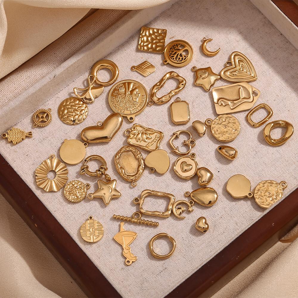 MamacitaSlay Popular biotree heart star moon portrait lucky Chinese "Fu" "Xi" 18K Gold Plated charm stainless steel jewerely