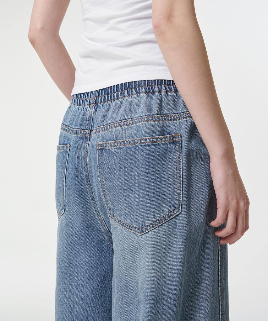 MUSINSA STANDARD WOMAN Women'S Loose Trapeze Elastic Waist Denim Pants [Light Indigo]