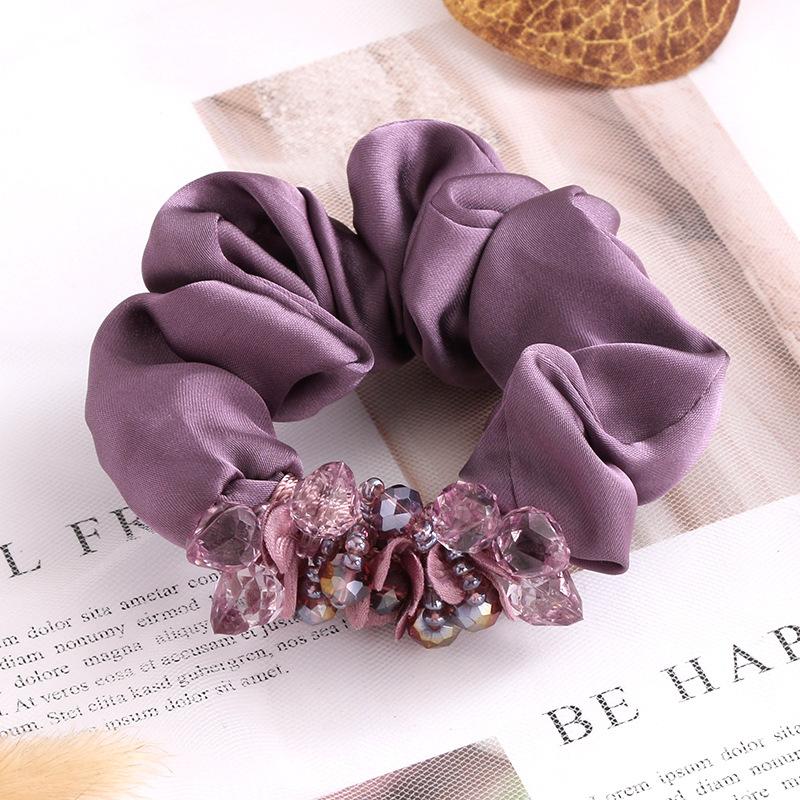 Eleganti scrunchies in tessuto floreale con cristalli per donne e ragazze, elastici per capelli, accessori per legare i capelli, anello per capelli, corda, copricapo
