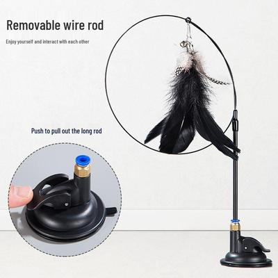 Upgraded Epoxy Suction Cup Feather Cat Teaser – Long Rod, Self-Play Toy