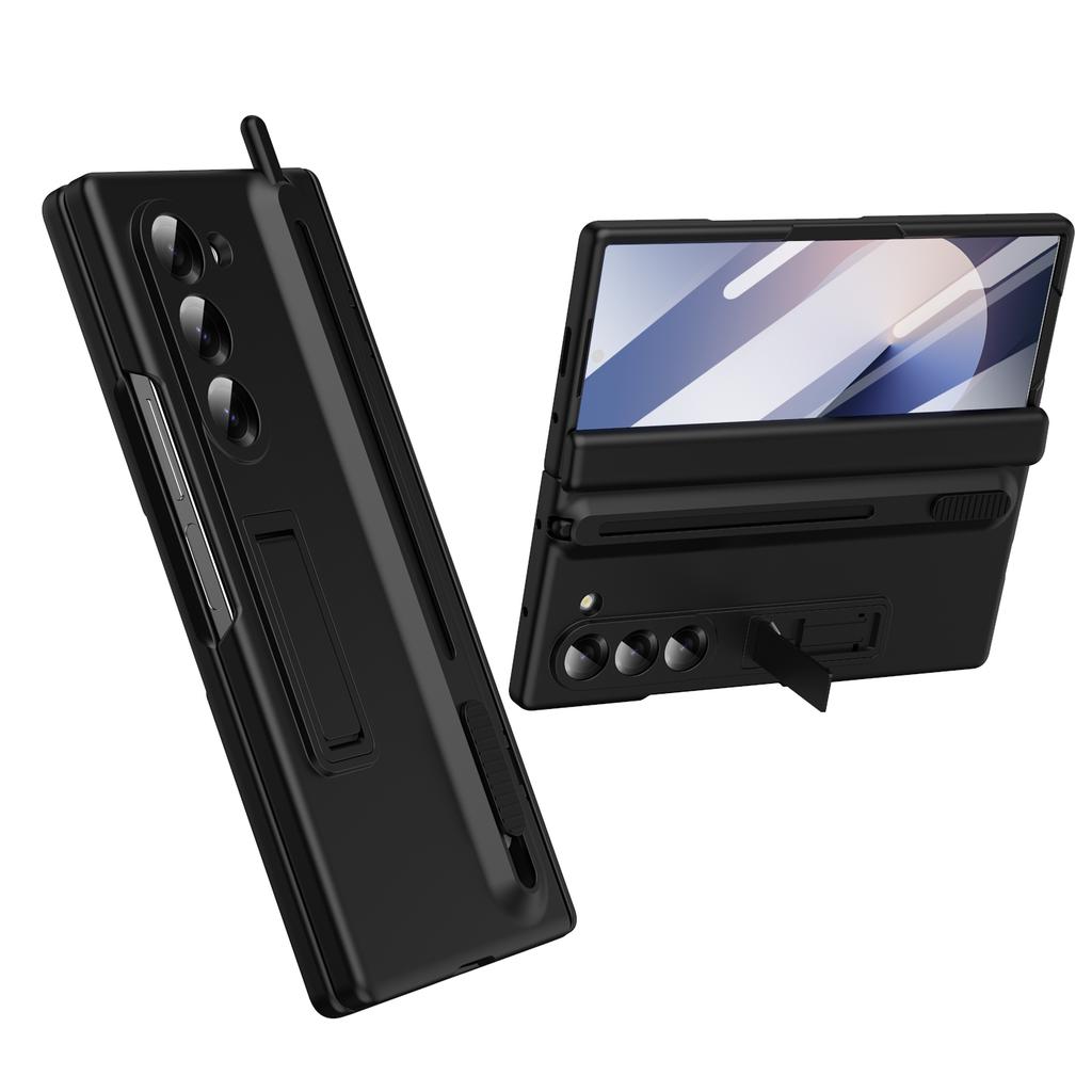 For Samsung Galaxy Z Fold 3 4 5 6 5G Case Magnetic Hinge Screen Glass Film Retractable Pen Slot Bracket Cover For Galaxy Z Fold6