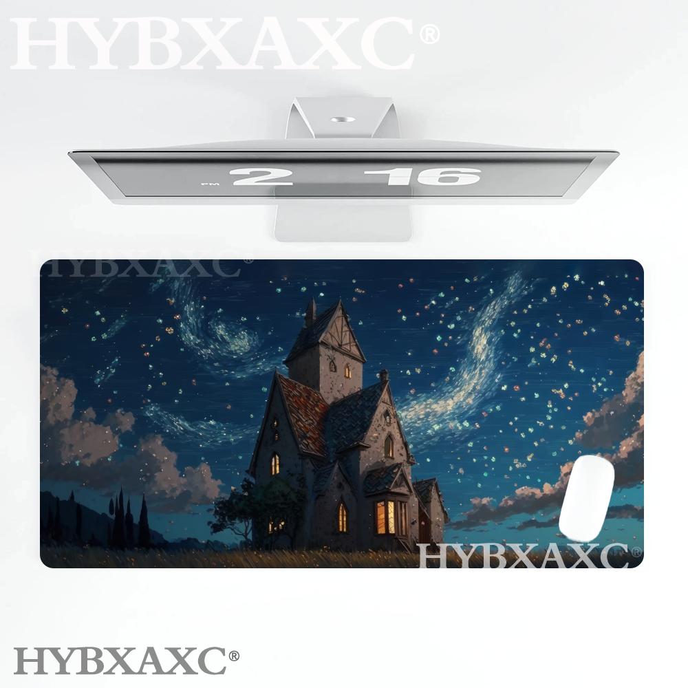 HYBXAXC Van Gogh Starry Night Style Cottage Mouse Pad Aesthetic Fantasy Night Sky Large Gaming Artistic Aesthetic Decor 800x400x2mm