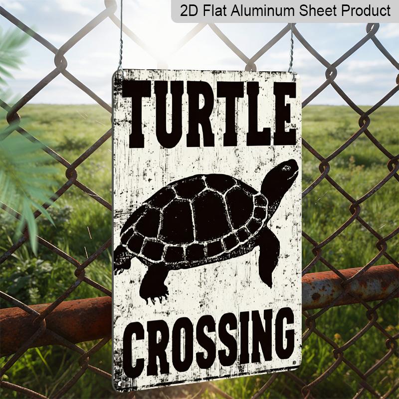2D Flat - 1pc Vintage Turtle Crossing Aluminum Sign - Funny Wildlife Warning Art, 8 * 12 Inches. Backyard Garden & Fence Decor, Turtle Pond & Water