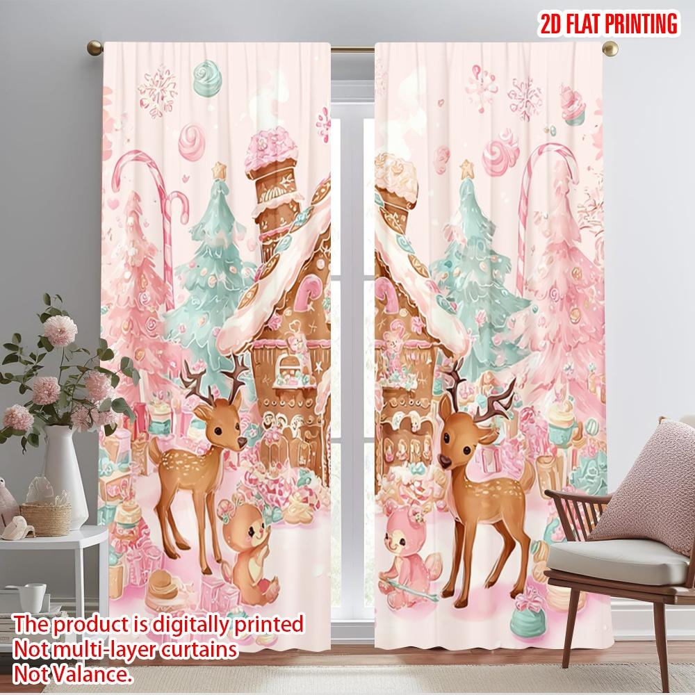 

2pcs,2D plane printing Contemporary Curtains Gingerbread House Polyester (without rod) Decorations Inside Perfect for Living 52.50×116.00 CM 2pcs