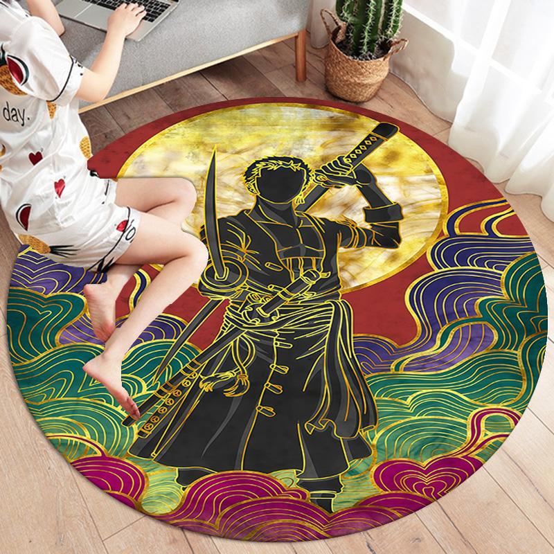 One Piece Roronoa Zoro Round Area Rug Carpet Rug For Living Room Bedroom Sofa Playroom Decor Nonslip Floor Mat