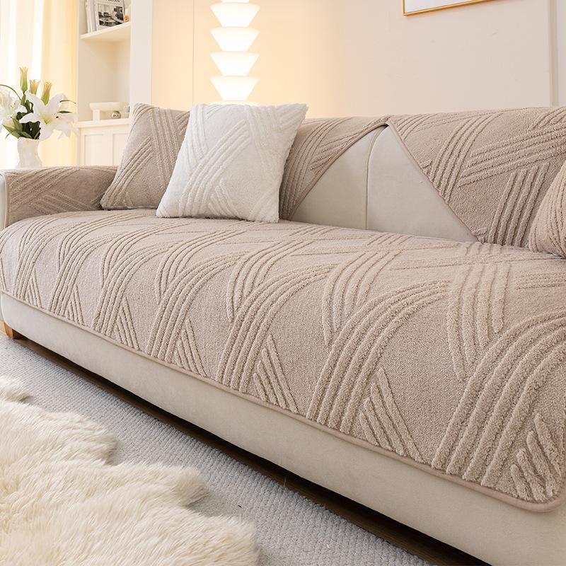 Nordic Style Thickened Sofa Cover Fabric New Fixed Anti Slip Warm Sofa Cushion Cover Straight Row for Autumn and Winter Seasons