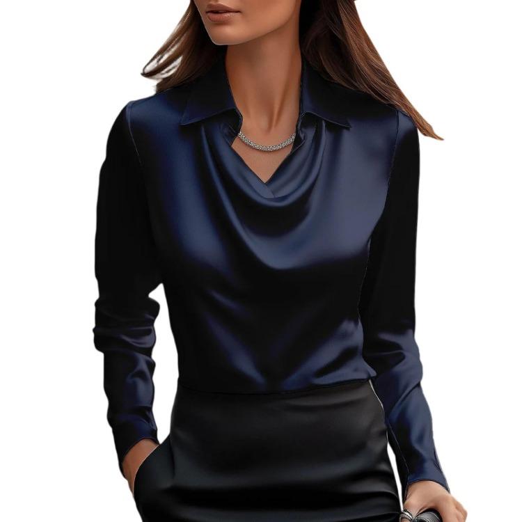 Elegant Women Fashionable Solid Color Casual Long Sleeve V Neck Pullover Top Shirt