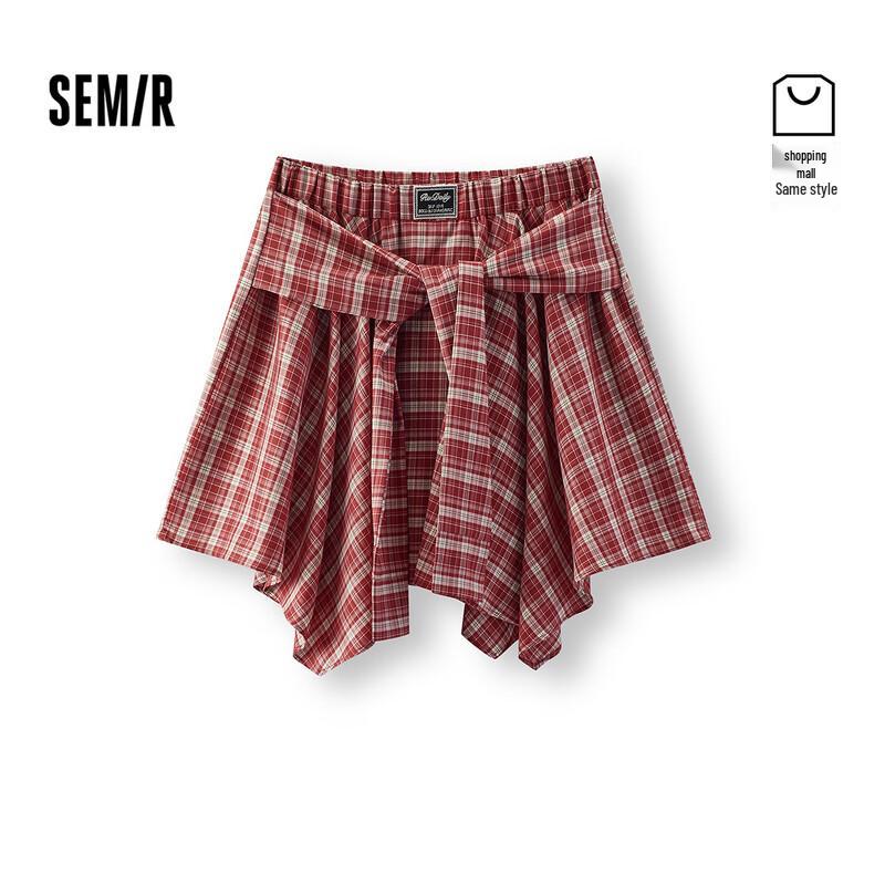 Semir Women's Plaid Asymmetric Tie-Waist Short Skirt