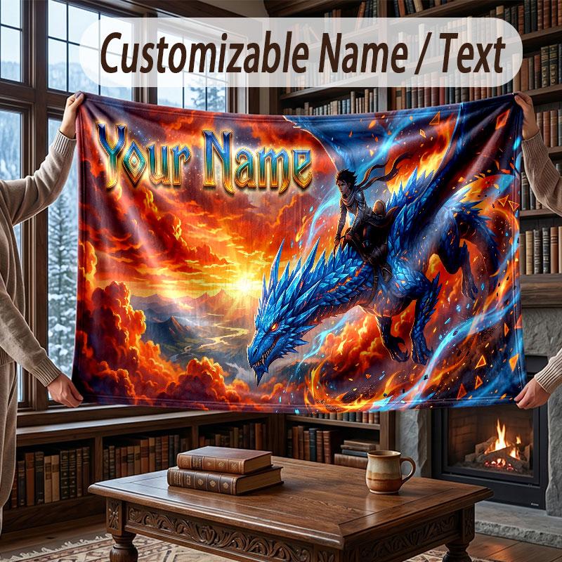 Dragon Theme Throw Blanket Custom Name Text Personalized Blanket Soft Cozy Blanket for Home Sofa Bed
