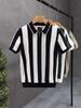 Men's Vintage Openwork Knit Half-Zip Polo Shirt, Short Sleeve, Trendy Royal Blue