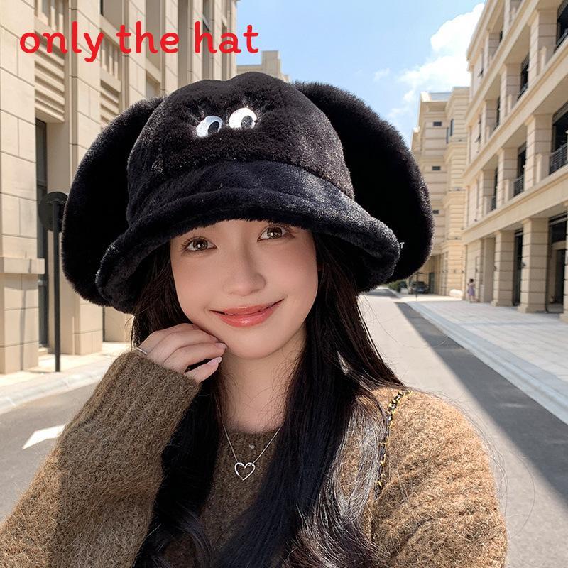 Korean Style Plush Rabbit Ears Bucket Hat With Warm Windproof Function For Outdoor Winter Wear