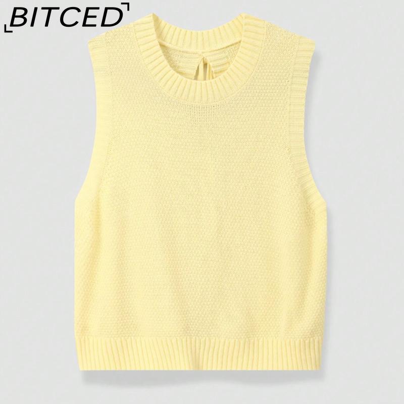 

BITCED Spring/Summer Women s Knitwear Sexy Backless Tie-Front Top Vest XL жёлтый