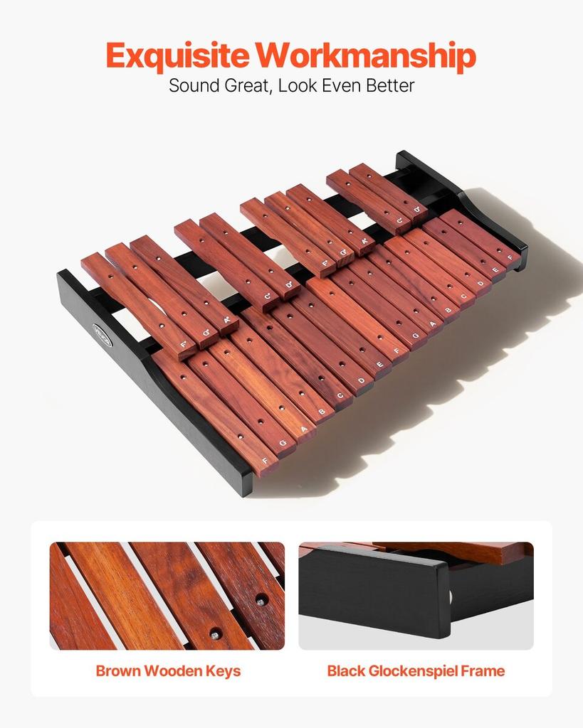 Glockenspiel Xylophone, 25 Notes, Wooden Professional Xylophone Percussion Instrument, with 4 Mallets, Carrying Bag, Beginner Glockenspiel Musical
