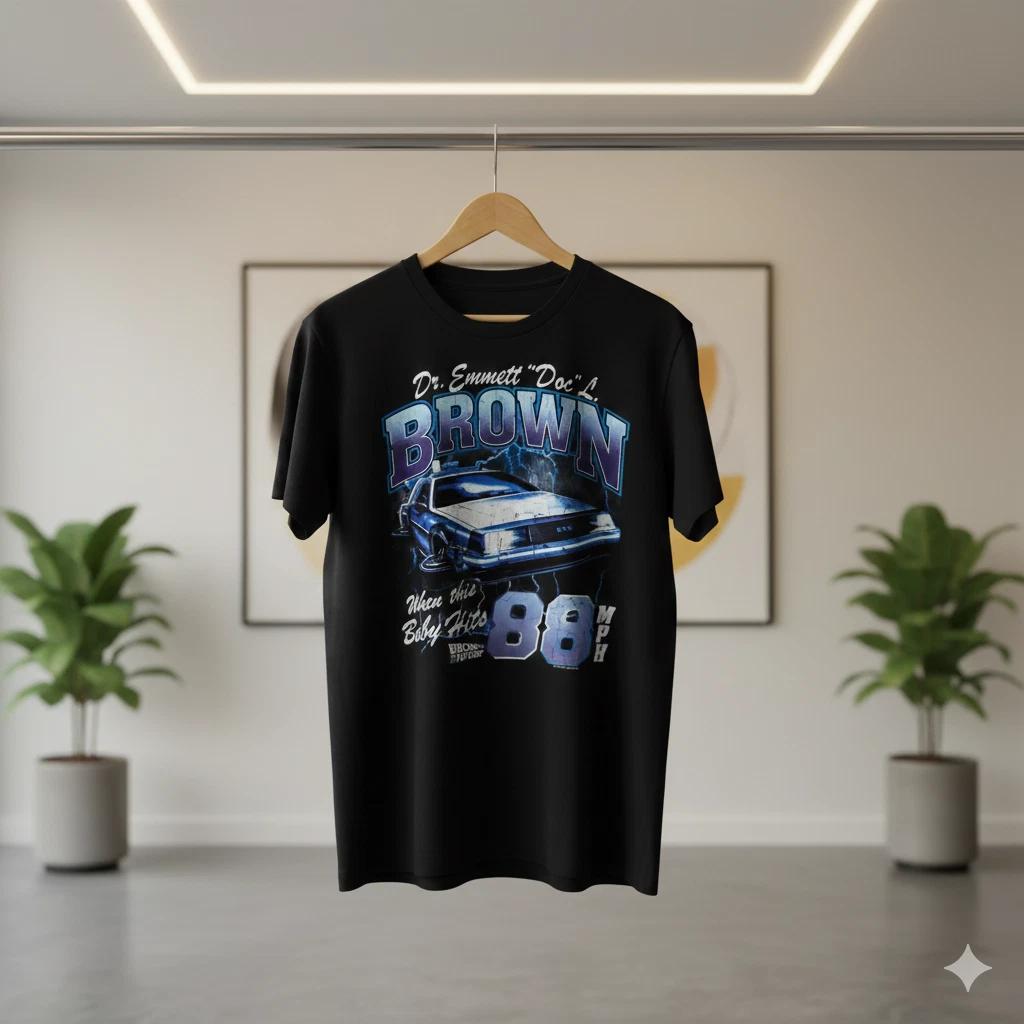 Unisex Adult Casual Movie Back To The Future Doc Brown Delorean T-S... XXXXL
