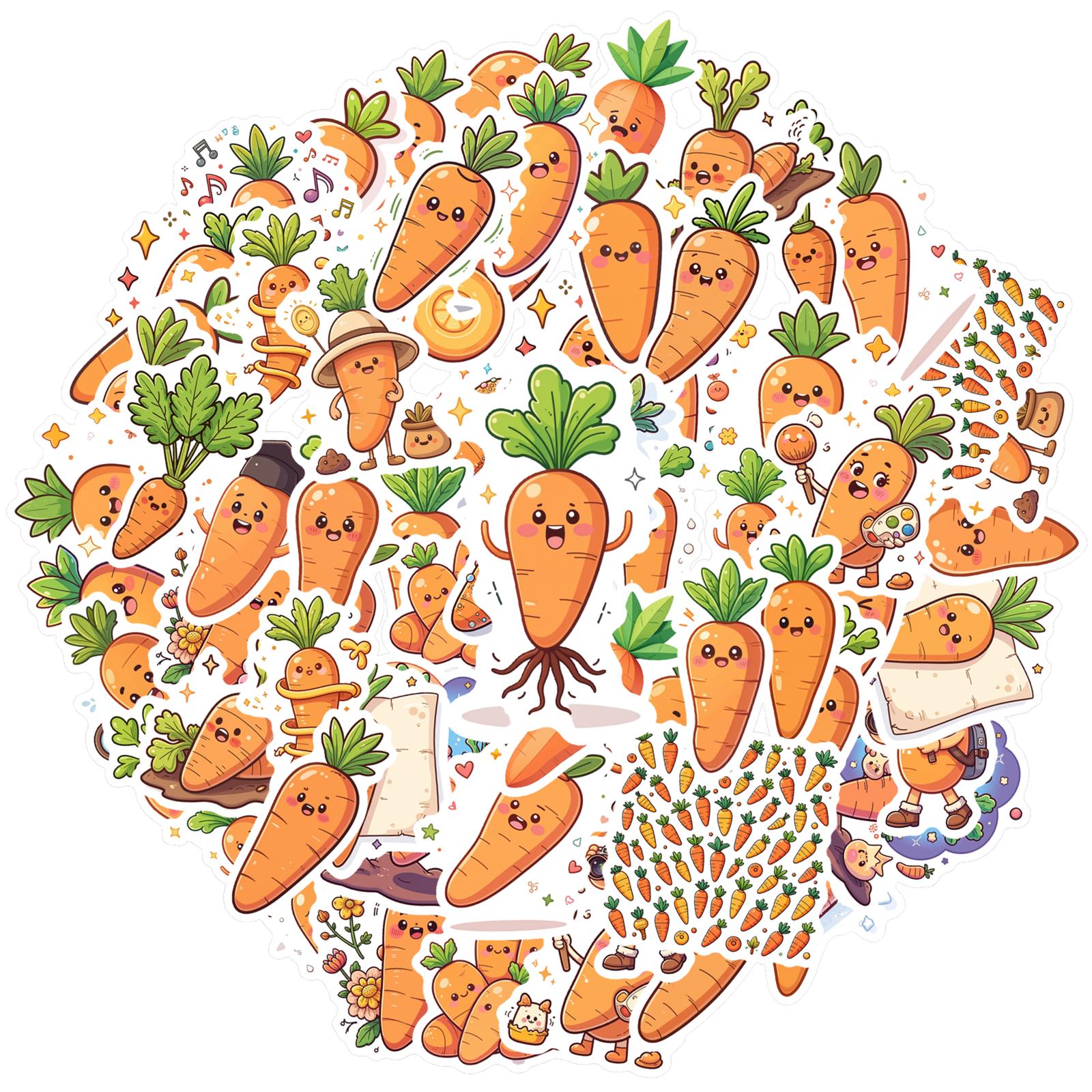 

35pcs-70pcs Cartoon Carrots Stickers Playful Vegetables Stickers DIY Stickers For Laptop Luggage Scrapbook Diary