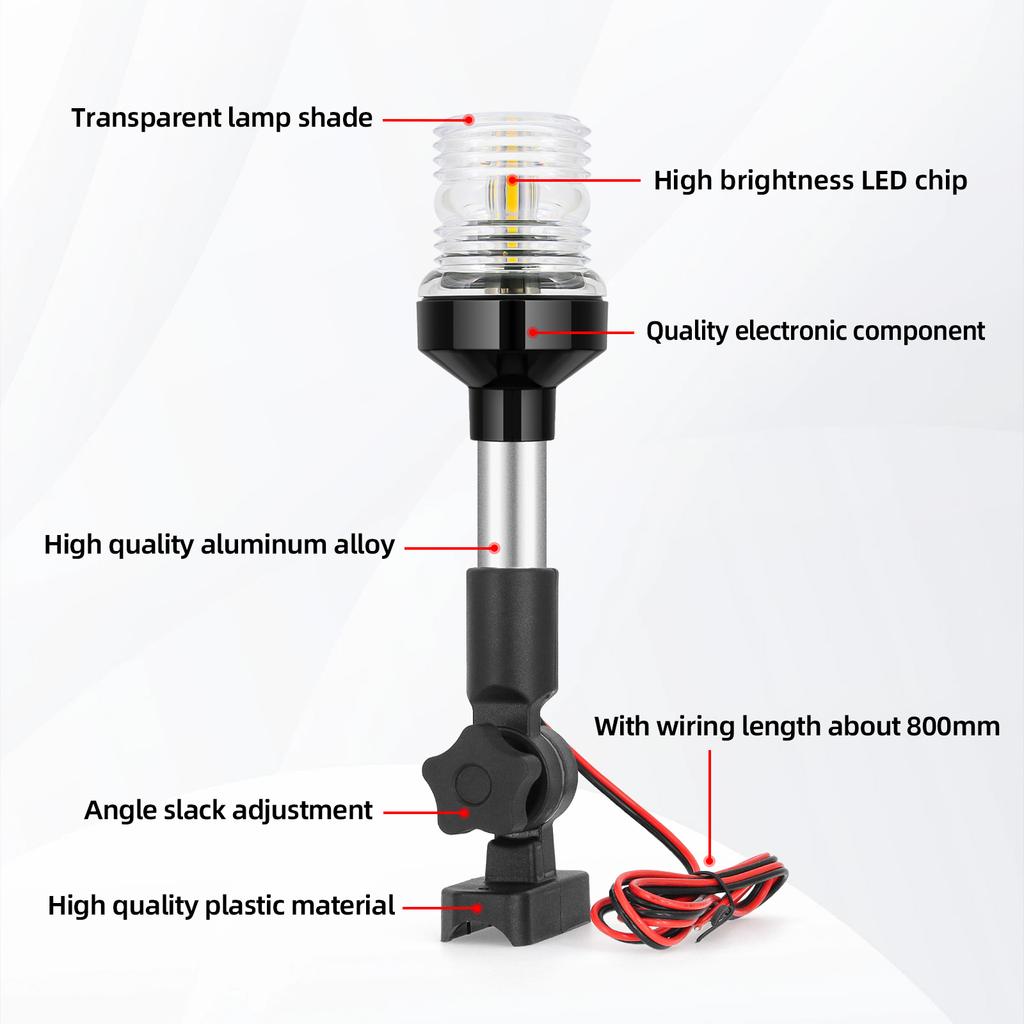 LED Marine Navigation Light Waterproof Sailing Signal Lamp for Pontoons Yachts 360 ° Fold Down White Boat Anchor Lights 9 INCH