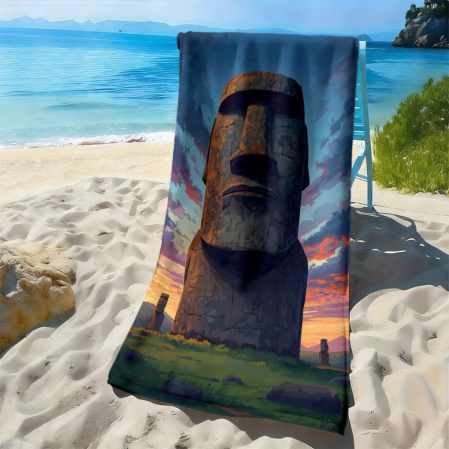 

Maori stone statue patterns polyester microfiber beach towel is highly absorbent, suitable for swimming and beach outings W40*H60(CM)