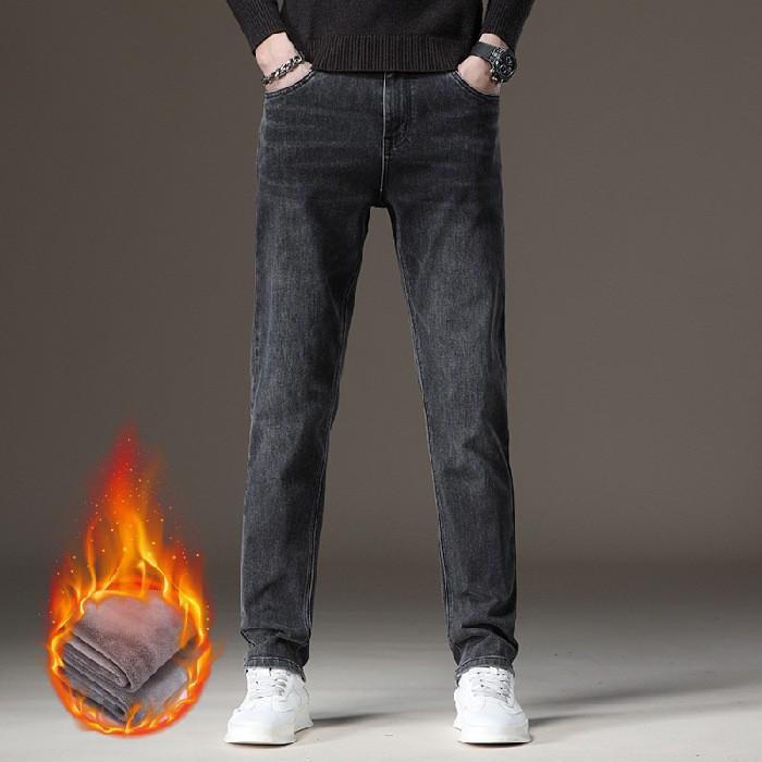 Outono e Inverno Novo Veludo/Fino Masculino High-End Jeans Slim Fit Tubo Reto Elástico Casual Versátil Tendência Marca Calças Leves de Negócios