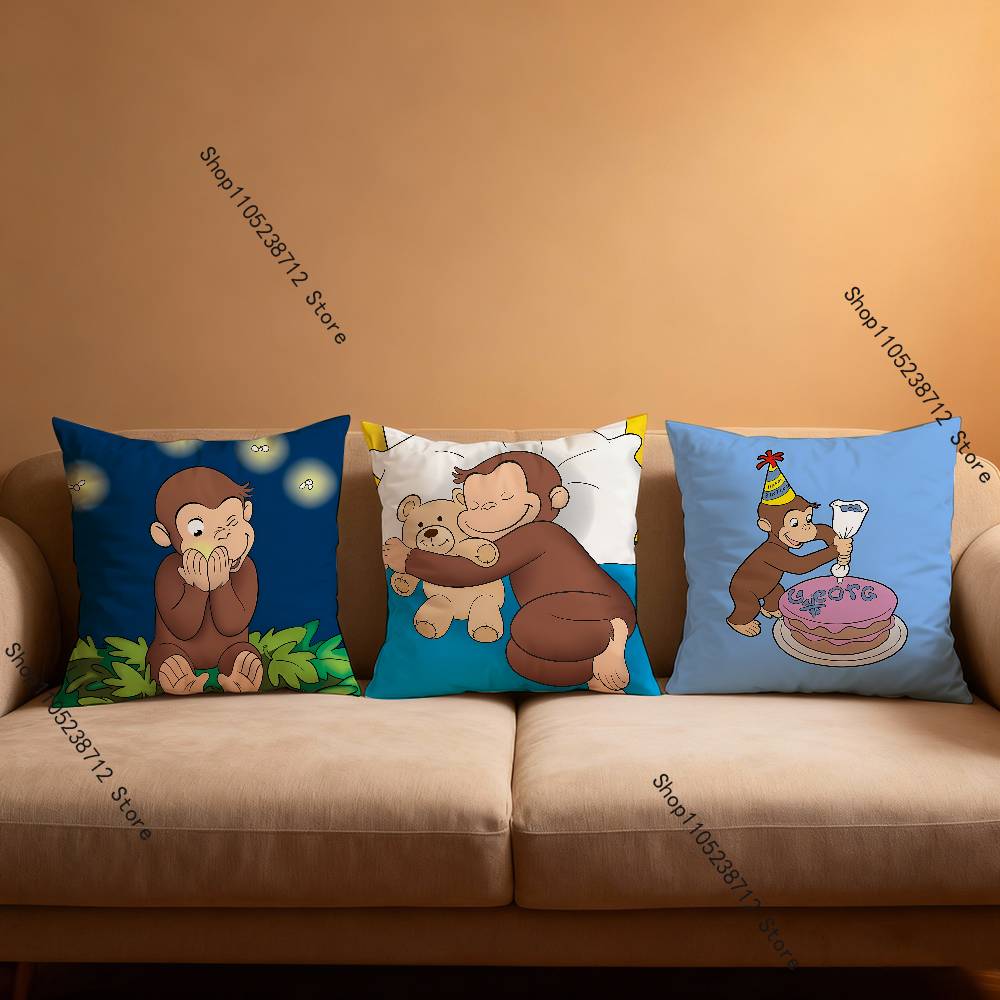 C-Curious Affe G-George Kissenbezug Kissenhülle Kissen Plüsch Jungen Mädchen Cartoon Anime Kawaii Dekoration Kindergeburtstag Niedliche Geschenke