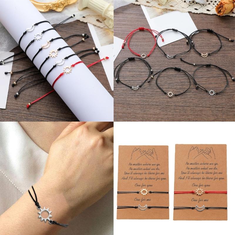 2 Stück Sonne und Mond Paar Armbänder Accessoire, das ewige Liebe symbolisiert, mit schwarzem Design für romantischen Ausdruck