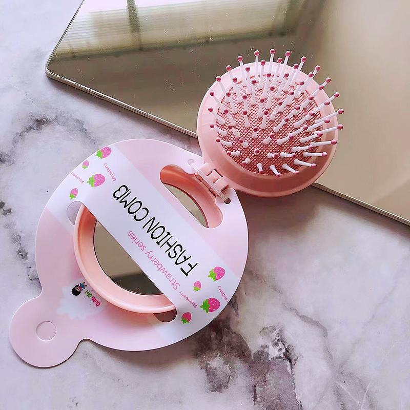 Cute Cartoon Folding Comb with Cosmetic Mirror for Girls Air Cushion Massage Portable Comb  Kids Dress Up Makeups Toy Gifts