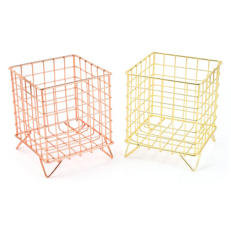 Nordic Iron Square Storage Basket - Four-Legged Desktop Organizer for Makeup and Sundries