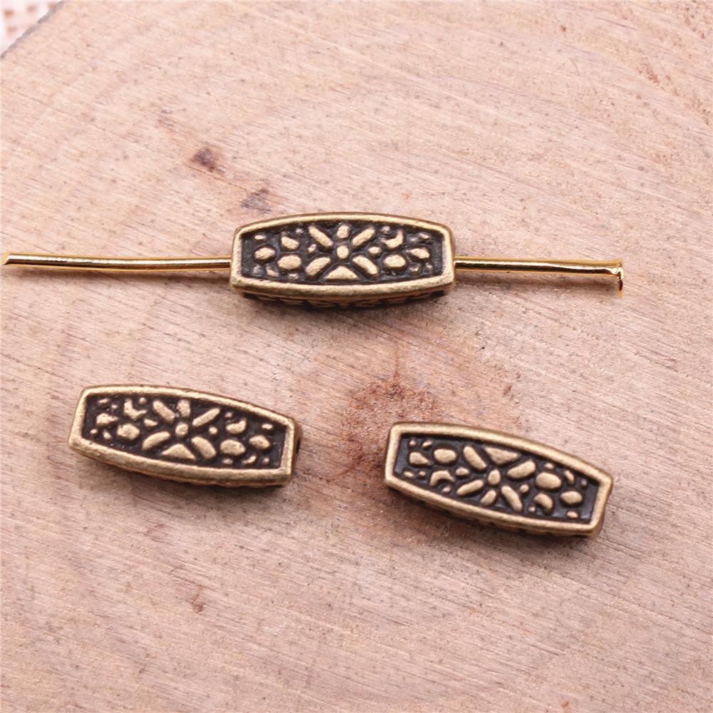 10Pcs Long Carved Beads Charms For Jewelry Making Antique Bronze Color 5X13mm