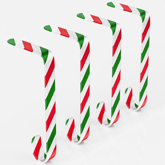 Christmas Stocking Hooks Mantel Xmas Stocking Hangers Candy Cane Design Non-Slip Stocking Holders for Mantel Christmas Party Decoration