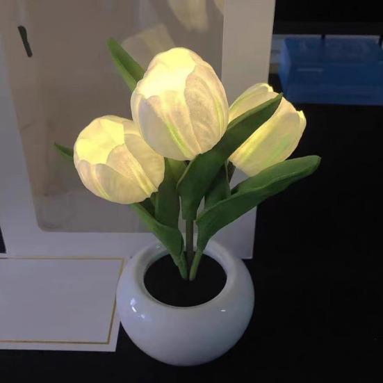 Night Light USB Rechargeable Wireless Tulip LED Lamp Touch Control Dimmable Cute Desk Lamp for Bedroom Living Room Travel Gift for Women Mom
