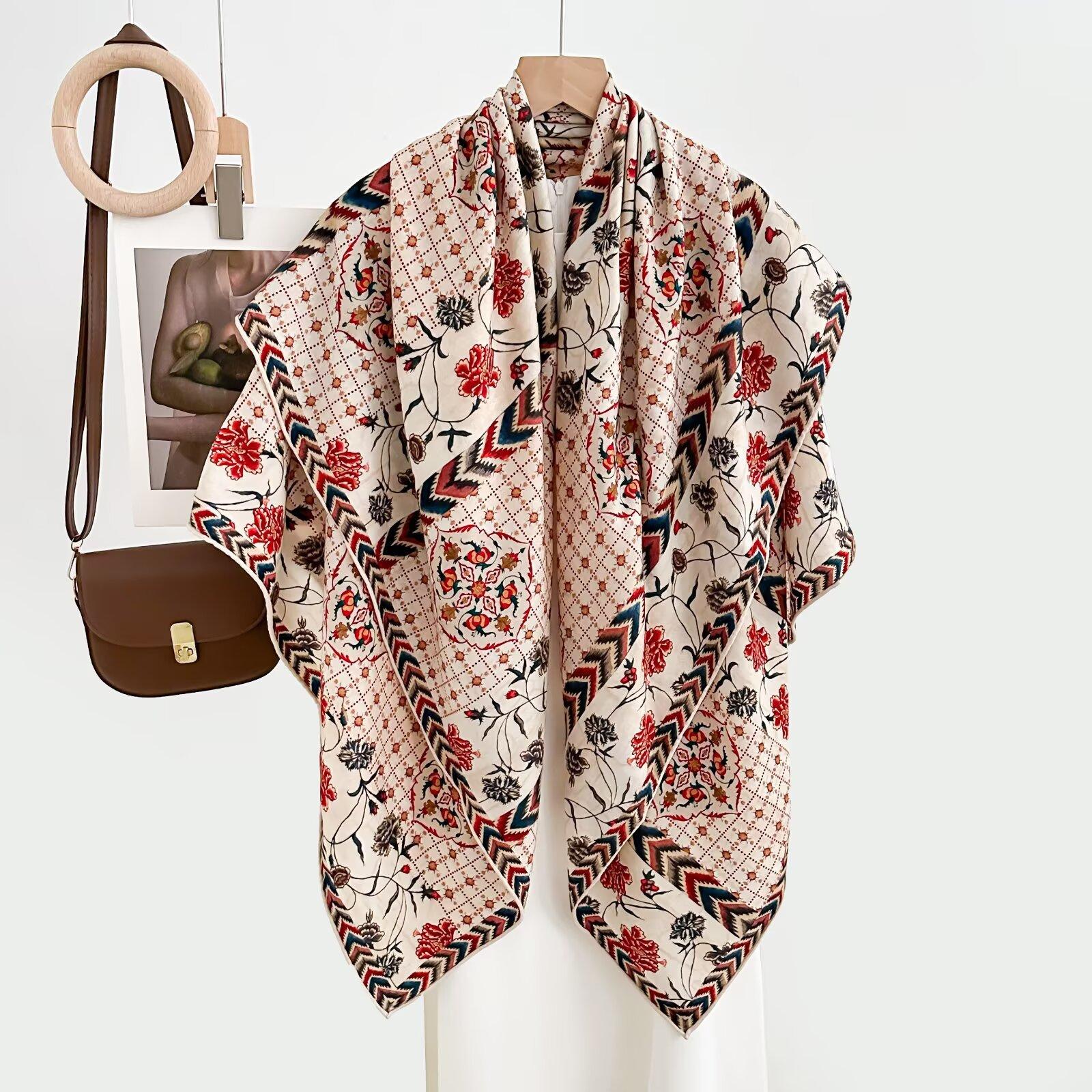 Ethnic style mulberry silk square scarf versatile wool shawl spring and summer large square scarf silk scarf summer thin mulberry silk 135*135