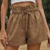 Sommar Bomull Linne Dam Vida Ben Shorts Hög Midja Casual Dragsko Byxor För Kvinnor Lös Volang Damkläder