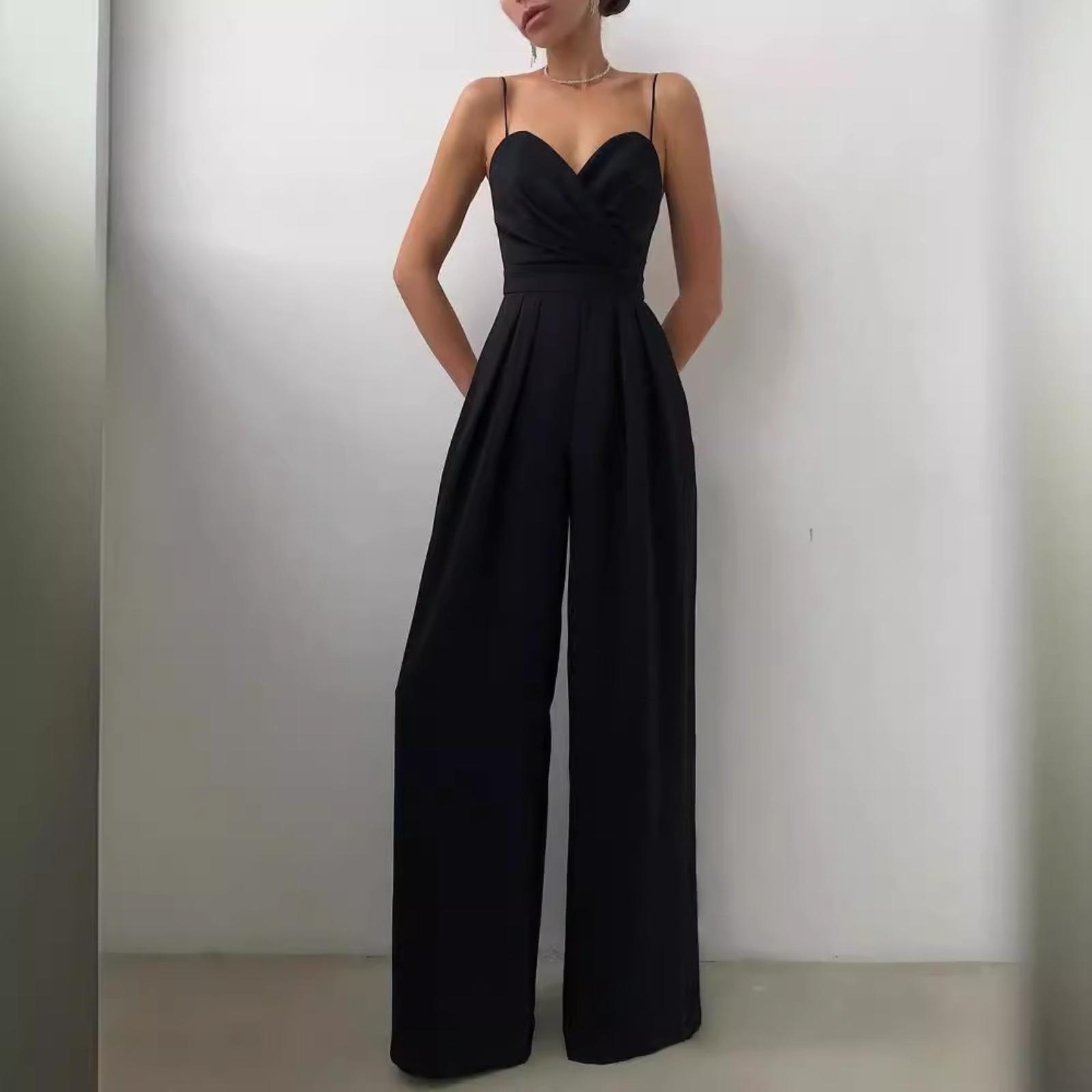 

Jumpsuit With Suspenders And Waist, Straight Leg And Floor,length L чорний
