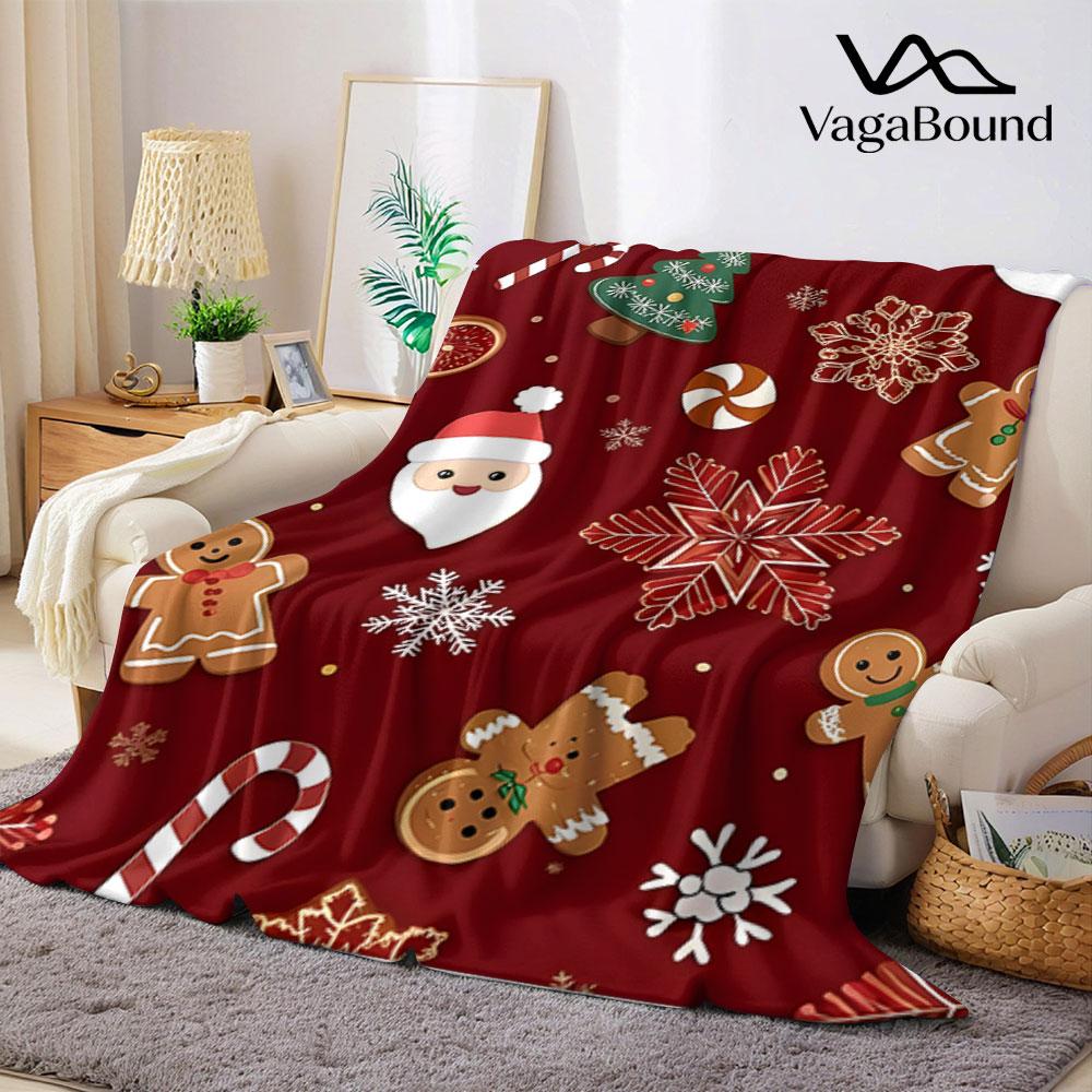 Gingerbread Christmas Printed Blanket Suitable for Sofas Beds Offices Travel Camping Chairs Warm Plush Blanket