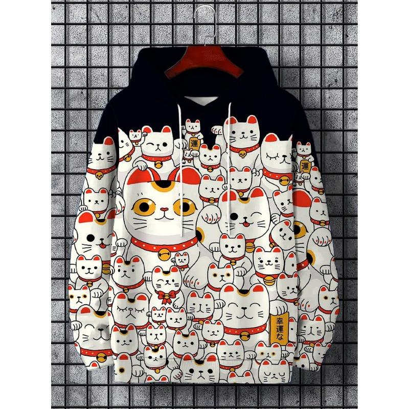 Autumn And Winter Animal Men's Hoodie Japanese Style Harajuku Art Casual Sports Hoodie Pattern Autumn And Winter