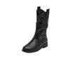 High Street Round Head Thick Heel Skinny Pleated Pile Boots Trendy Women's Autumn Western Cowboy Knight Boots Women's