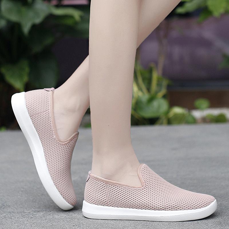 Zapatos de mujer de talla grande primavera y verano huecos para correr zapatos deportivos zapatos casuales tejidos voladores de un pedal de malla zapatos casuales