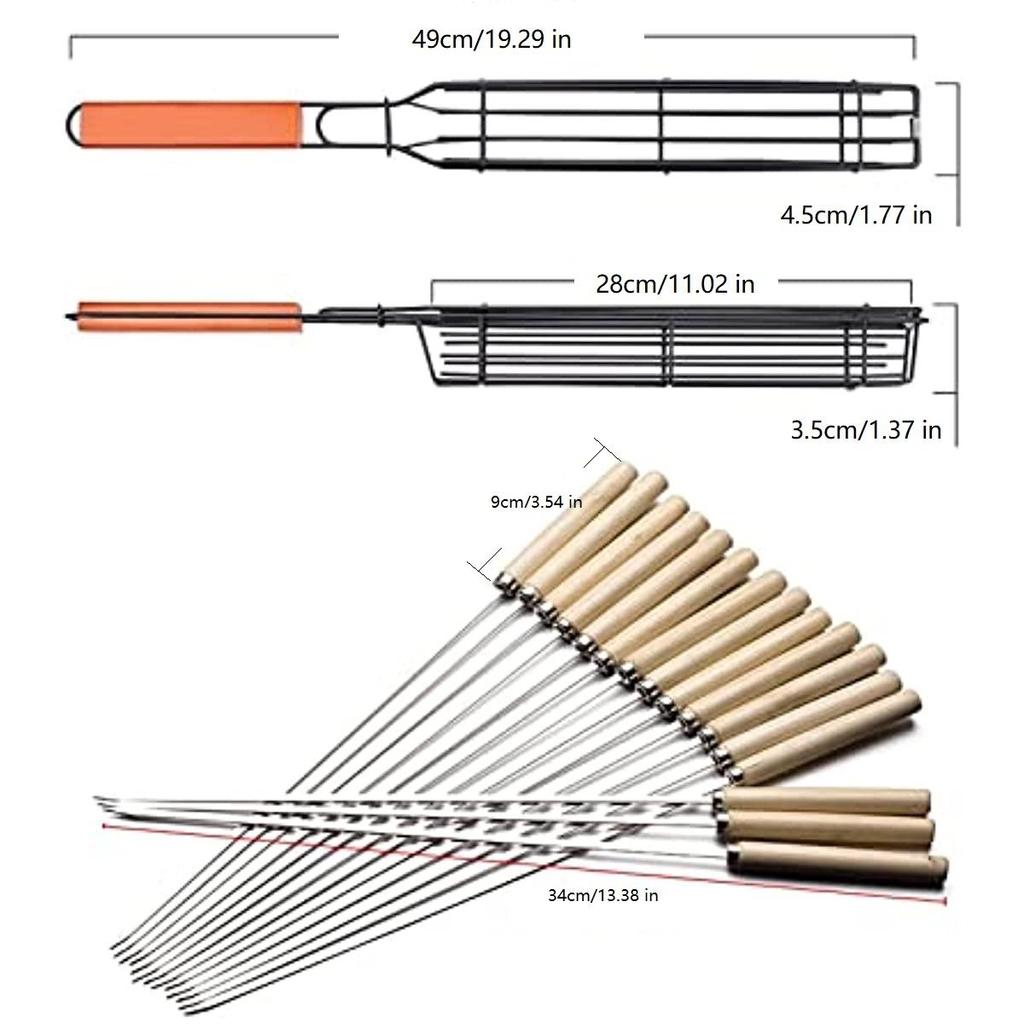 Kabob-Grillkorb, Grillspieße, antihaftbeschichtet, Kabob-Grillkörbe, Set mit 6 und 6 Grillspießen, Grill- und Grillutensilien