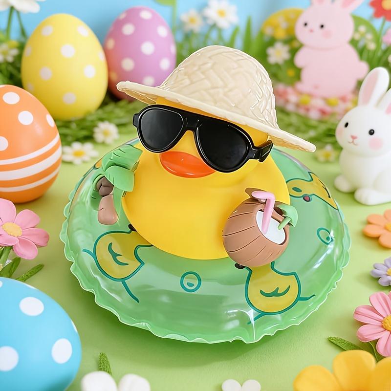 1 Stück Gelbe Gummi-Ente Auto Armaturenbrett Dekoration Sommer Strand Stil mit Kokosnuss Schwimmring Hut Lustiges Innenraum Ornament