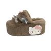 Thick-bottomed bow-tie versatile fluffy slippers 2025 autumn new sweet girl heart fashion outer wear home cotton mop