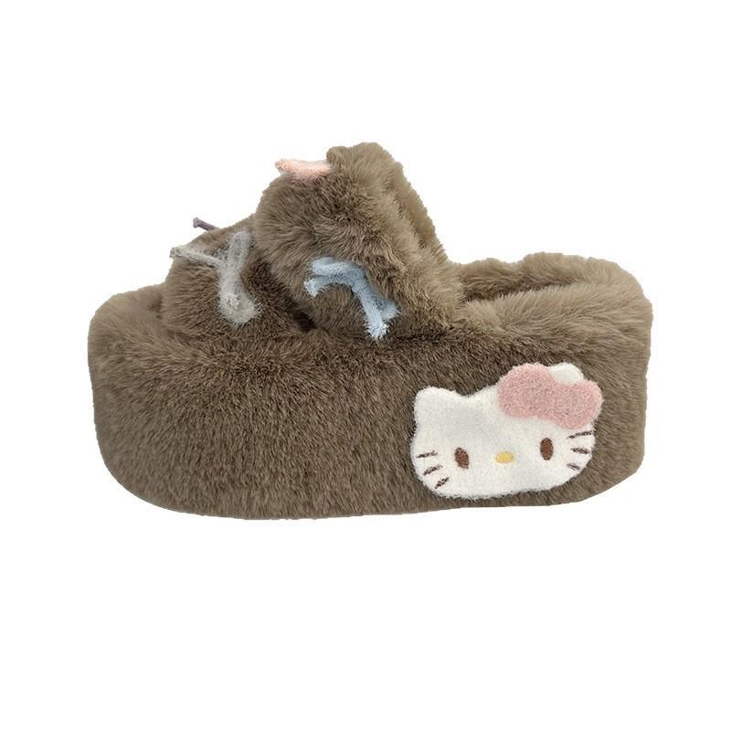 Thick-bottomed bow-tie versatile fluffy slippers 2025 autumn new sweet girl heart fashion outer wear home cotton mop