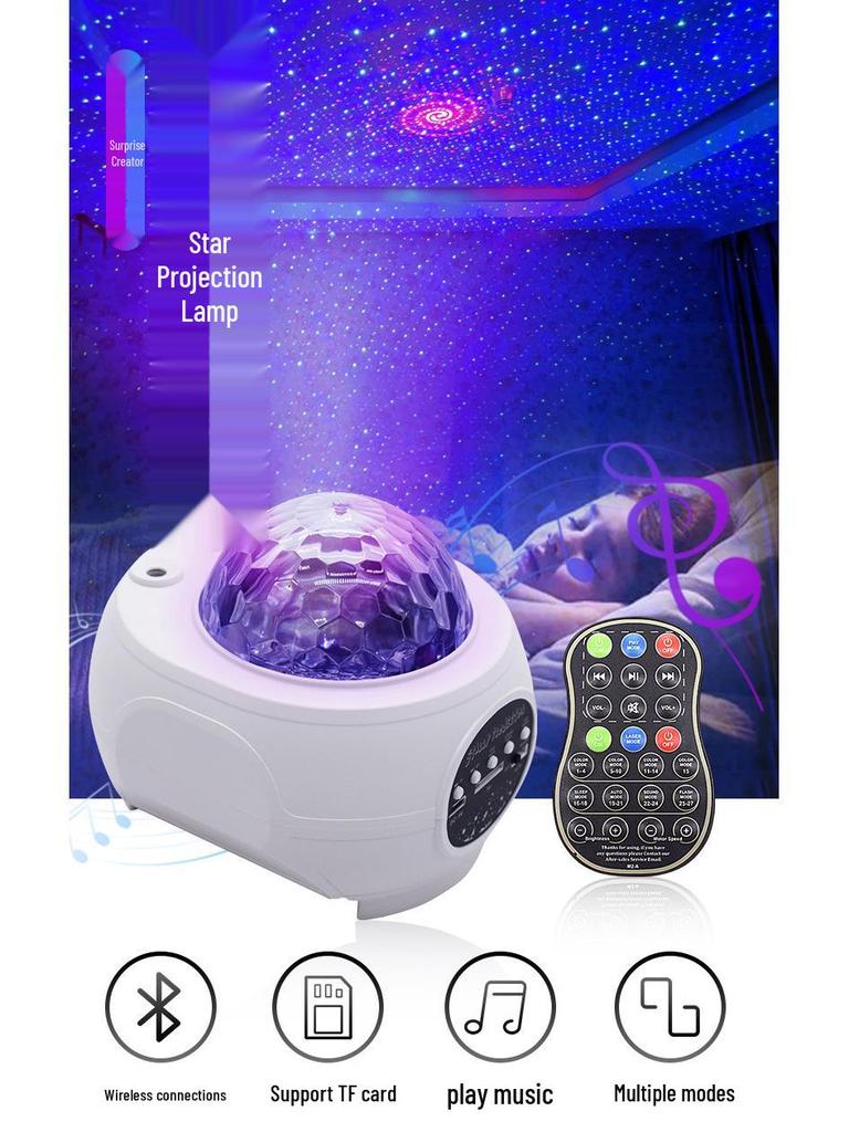 Bluetooth Starry Sky Projector: LED Water Wave, Laser Stars, Colorful Night Light, Creative Gift Lamp