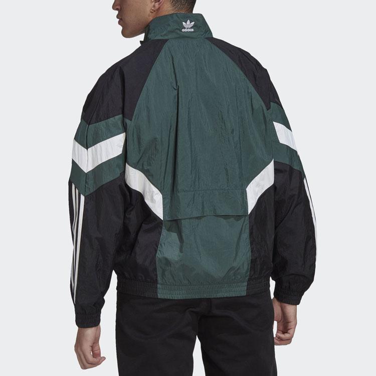 Adidas Originals Logo Print Color Block Zip-Up Stand Collar Jacket Men Jackets Green HK7321