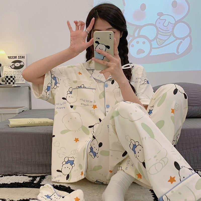 Cute Melody pajamas women's Japanese sweet cartoon style loungewear age-reducing girls cardigan short-sleeved set