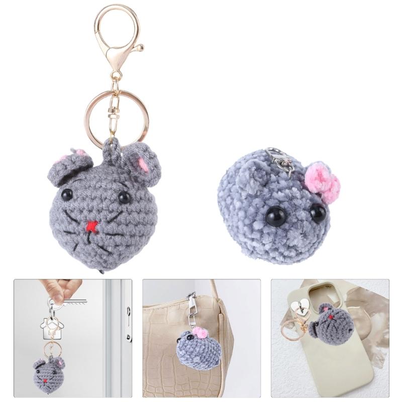 Mouse/Hamster Yarn Charm Keyring Soft Knitted Keychain Handmade Crochet Key Chain Colorful Bag Pendant for Women Girls