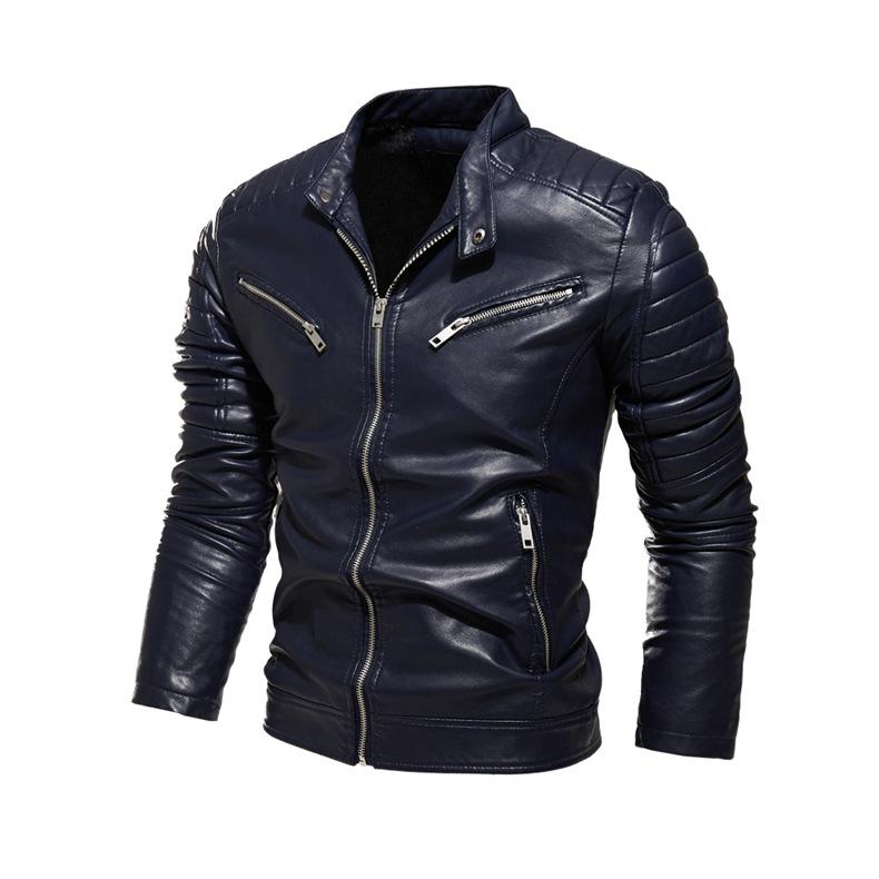 New Men's Leather Jacket, Solid Color, Men's PU Leather Jacket, Multi-color Options, Motorcycle Jacket, Plush Men's Jacket