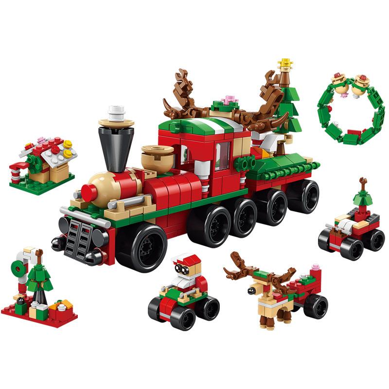 6IN1 Christmas Elk Deer Santa Claus Building Blocks City Snow House Xmas Tree Bricks Set Toys for Children Kids Gift