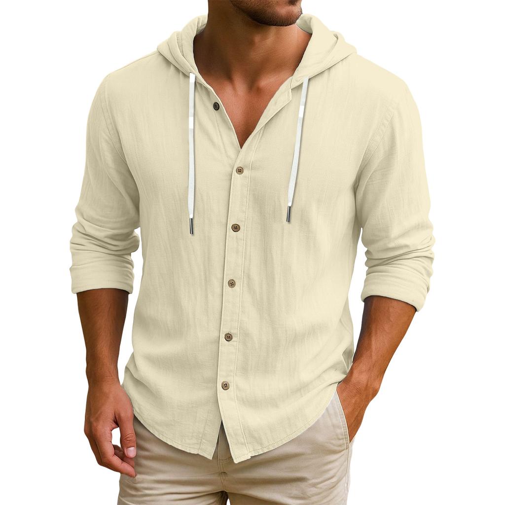 Herren Kapuzen T-Shirt Farbe Baumwolle und Leinen Herren Freizeit Langarm Top